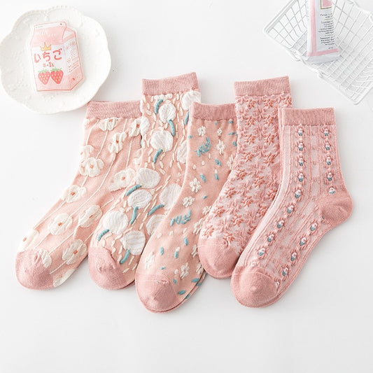 Sleep-in Style™ Vintage Flower Embroidery Socks